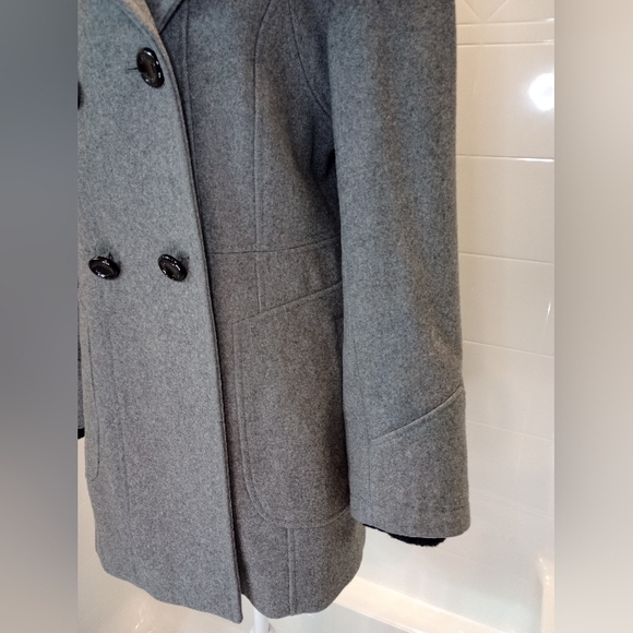 Calvin Klein Women's Grey & Black Wool Blend Pea Coat Size 6 - Picture 3 of 15